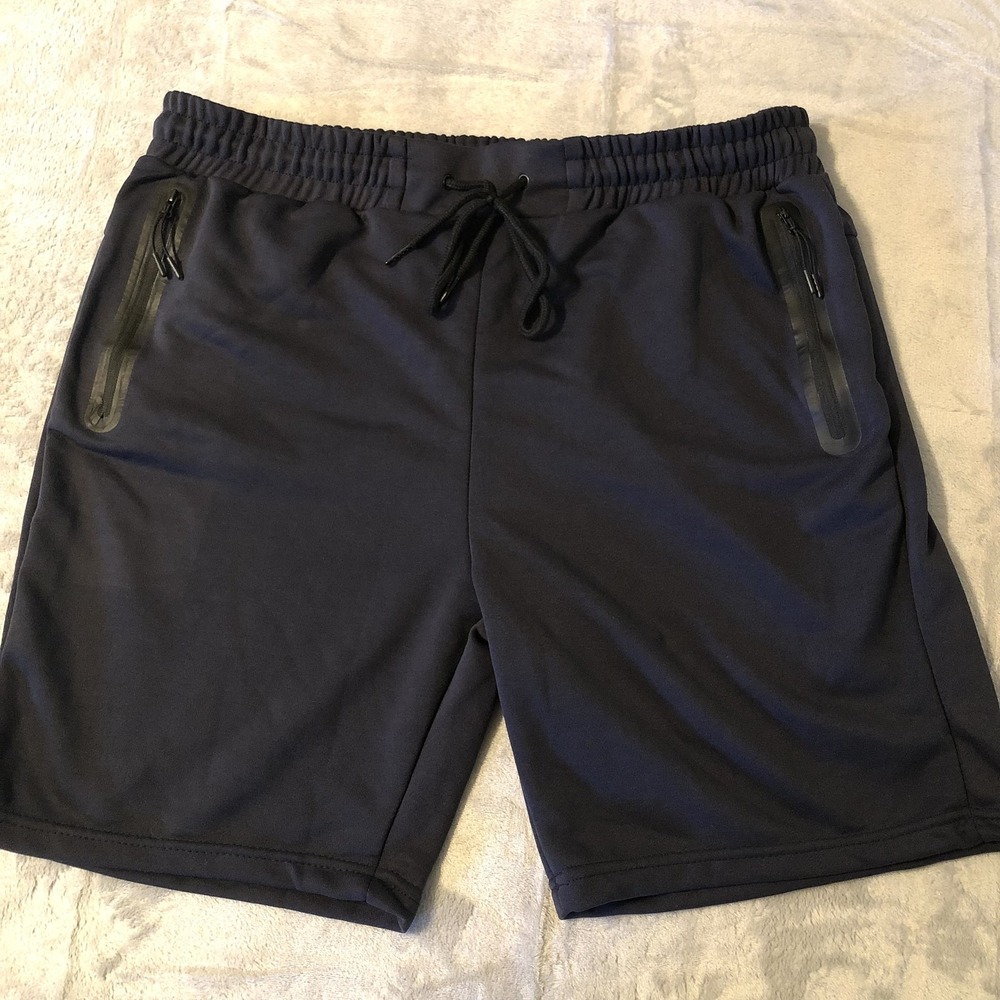Pure Champ Shorts Mens XL Navy Blue Zipper Pocket Athletic Drawstring Gym 8" Ins